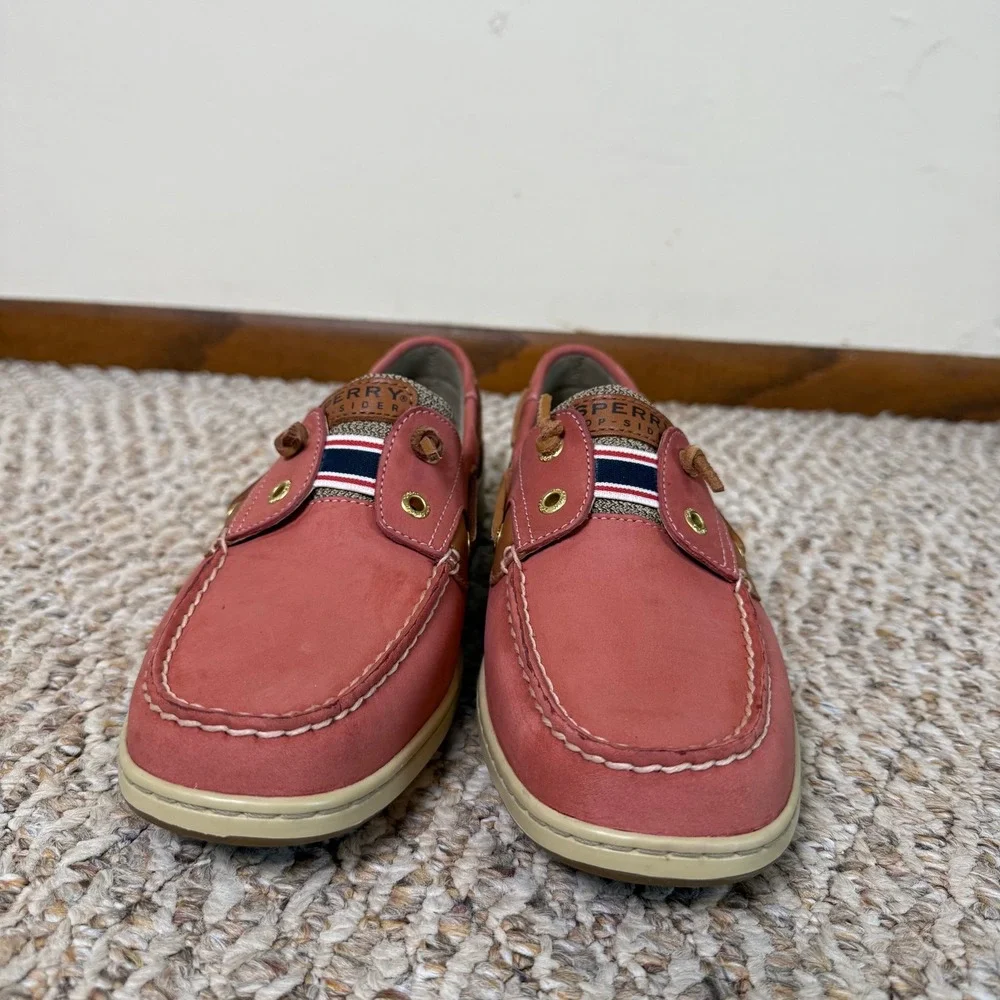 NWOB‎ Sperry Top-Sider Women 10M Coral Pink Leather Mesh Boat Shoes Loafers